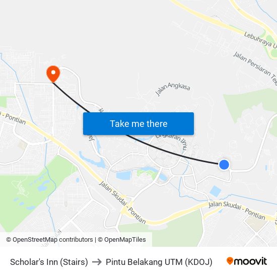 Scholar's Inn (Stairs) to Pintu Belakang UTM (KDOJ) map