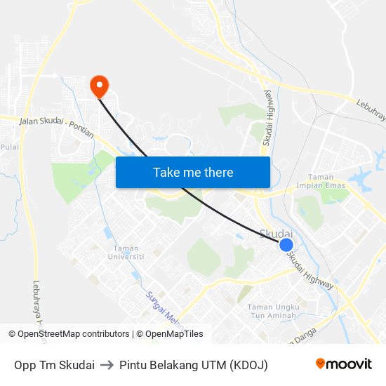 Opp Tm Skudai to Pintu Belakang UTM (KDOJ) map