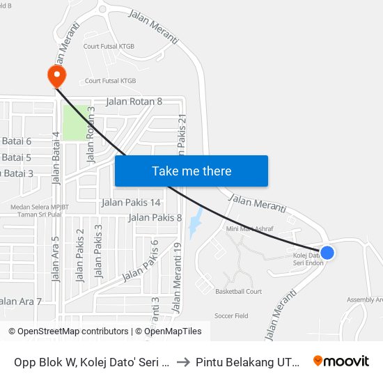 Opp Blok W, Kolej Dato' Seri Endon, Utm to Pintu Belakang UTM (KDOJ) map