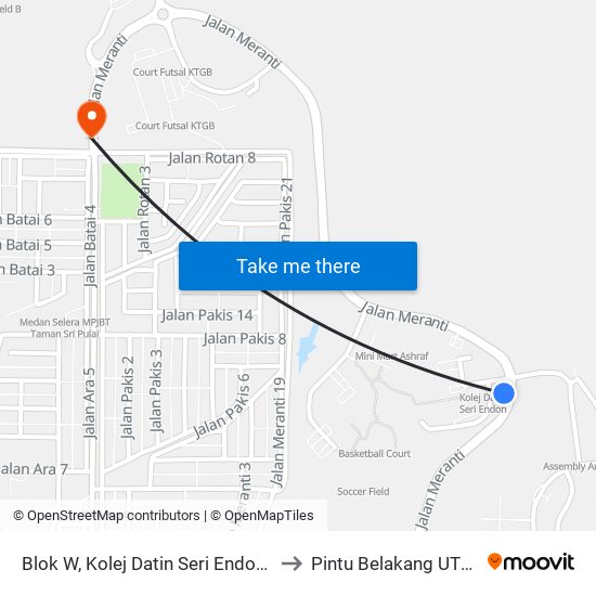 Blok W, Kolej Datin Seri Endon (Kdse), Utm to Pintu Belakang UTM (KDOJ) map