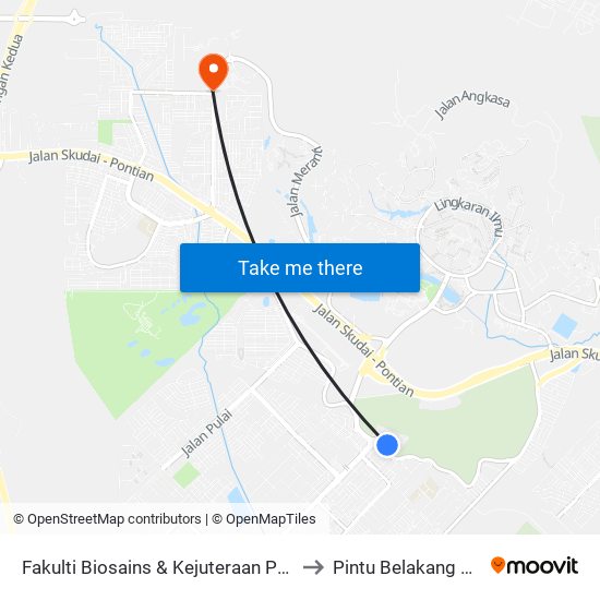 Fakulti Biosains & Kejuteraan Perubatan (V01), Utm to Pintu Belakang UTM (KDOJ) map