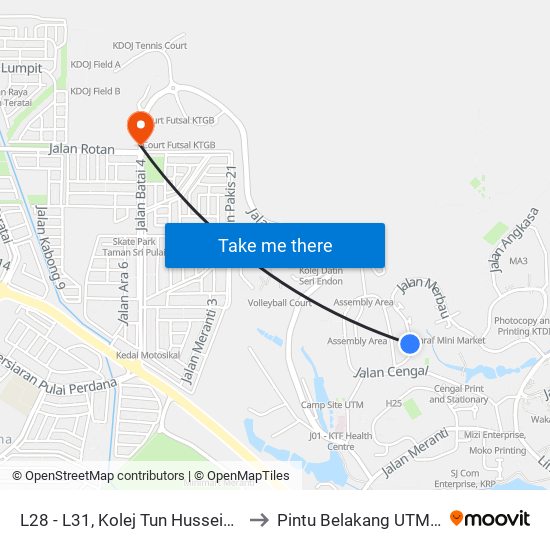 L28 - L31, Kolej Tun Hussein Onn, Utm to Pintu Belakang UTM (KDOJ) map