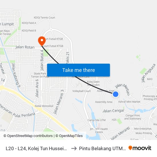 L20 - L24, Kolej Tun Hussein Onn, Utm to Pintu Belakang UTM (KDOJ) map