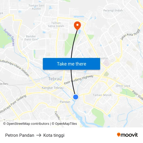 Petron Pandan to Kota tinggi map