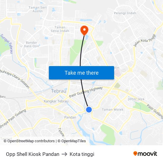 Kampung Melayu Pandan to Kota tinggi map