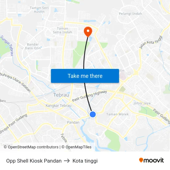 Opp Shell Kiosk Pandan to Kota tinggi map
