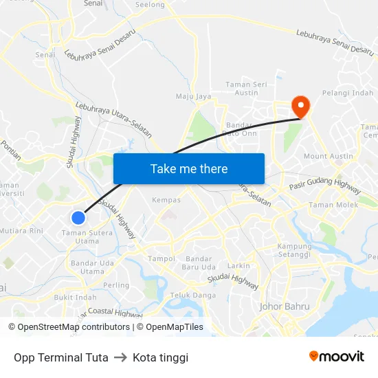 Opp Terminal Tuta to Kota tinggi map