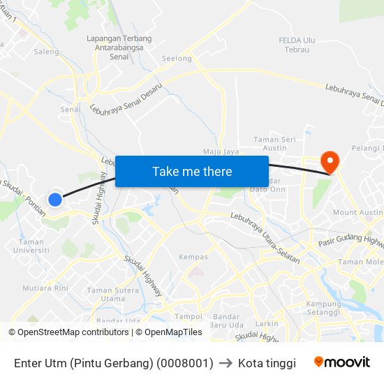 Enter Utm (Pintu Gerbang) (0008001) to Kota tinggi map