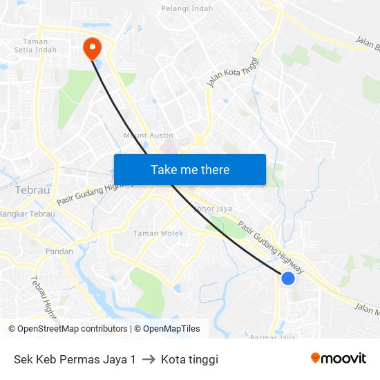 Sek Keb Permas Jaya 1 to Kota tinggi map