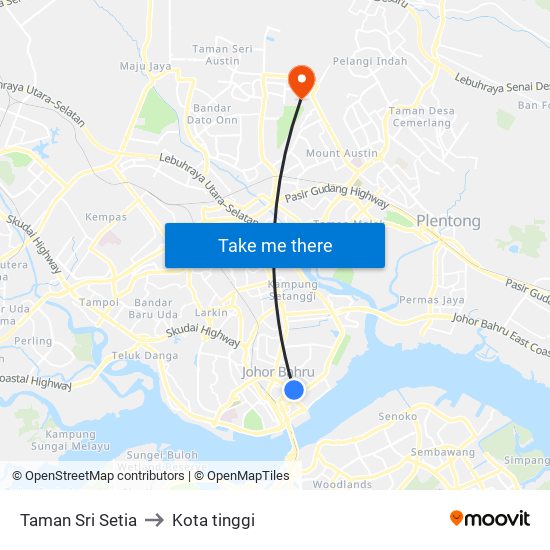 Taman Sri Setia to Kota tinggi map