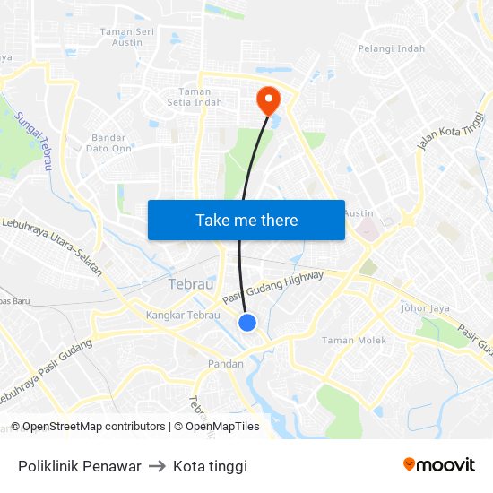 Poliklinik Penawar to Kota tinggi map