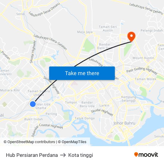 Hub Persiaran Perdana to Kota tinggi map