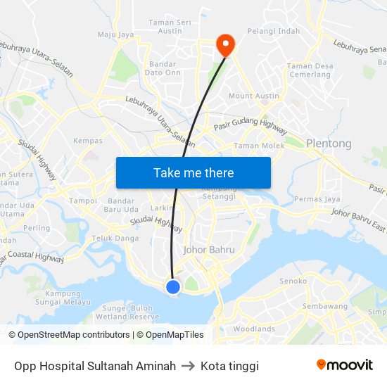 Opp Hospital Sultanah Aminah to Kota tinggi map