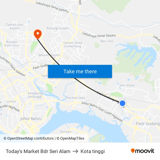Today's Market Bdr Seri Alam to Kota tinggi map