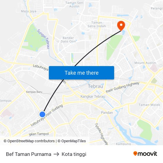 Bef Taman Purnama to Kota tinggi map