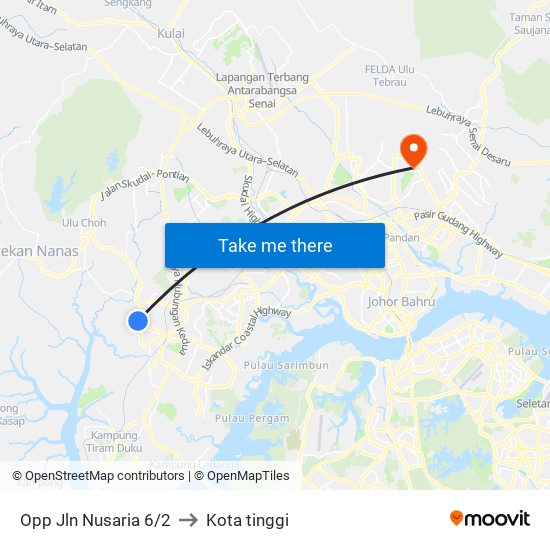 Opp Jln Nusaria 6/2 to Kota tinggi map