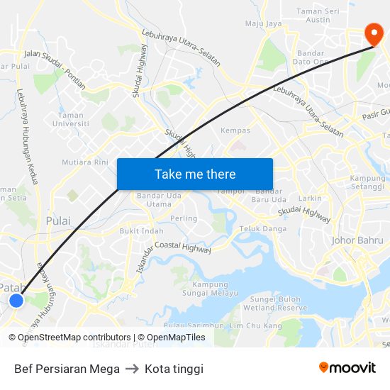 Bef Persiaran Mega to Kota tinggi map