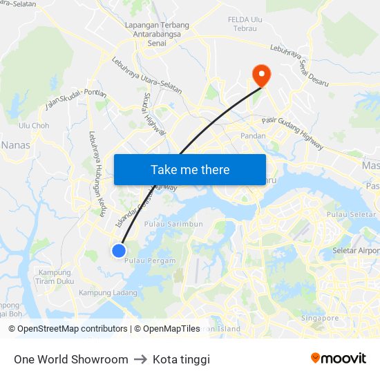 One World Showroom to Kota tinggi map