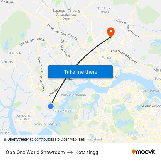 Opp One World Showroom to Kota tinggi map