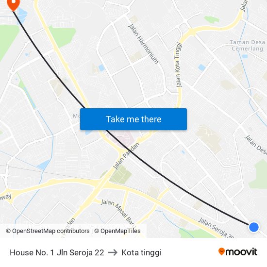 House No. 1 Jln Seroja 22 to Kota tinggi map