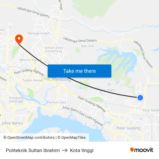 Politeknik Sultan Ibrahim to Kota tinggi map