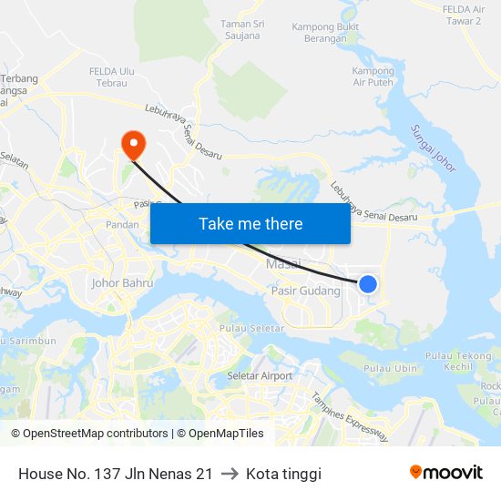 House No. 137 Jln Nenas 21 to Kota tinggi map