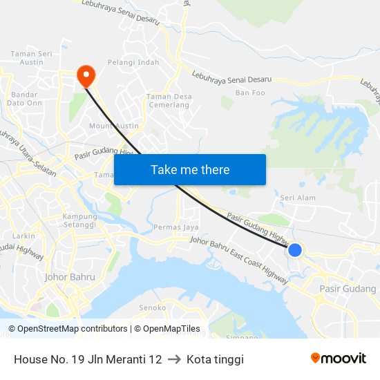 House No. 19 Jln Meranti 12 to Kota tinggi map