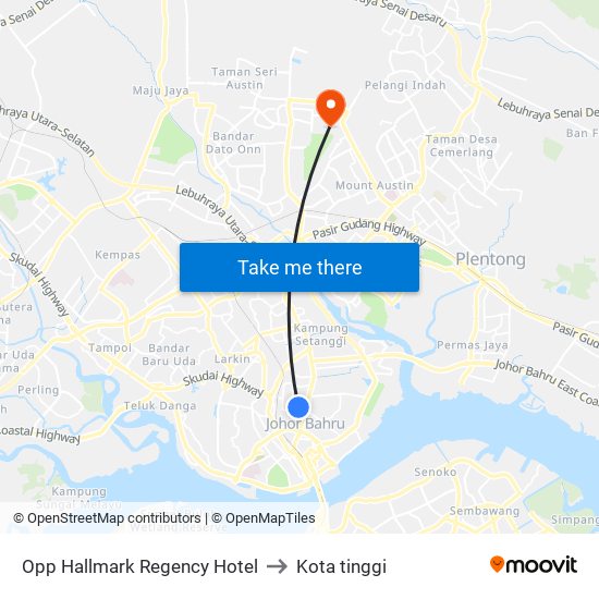 Grand Paragon Hotel to Kota tinggi map