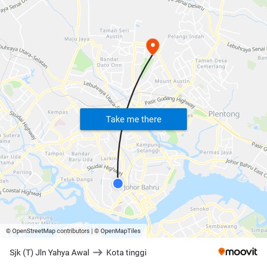 Sjk (T) Jln Yahya Awal to Kota tinggi map