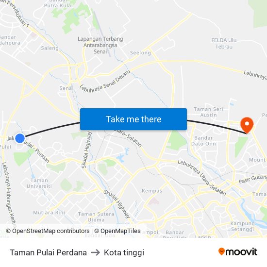 Taman Pulai Perdana to Kota tinggi map