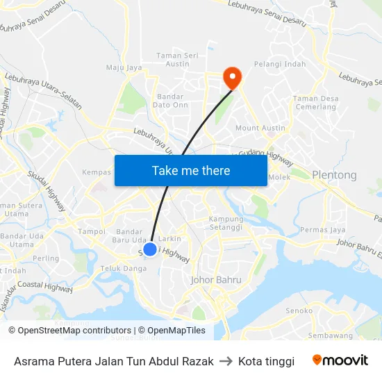 Asrama Putera Jalan Tun Abdul Razak to Kota tinggi map