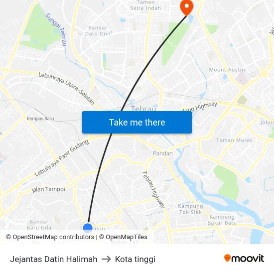Jejantas Datin Halimah to Kota tinggi map