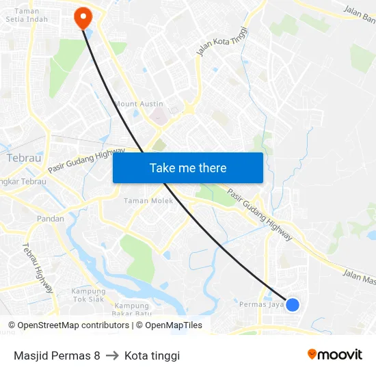 Masjid Permas 8 to Kota tinggi map