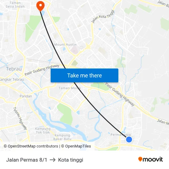 Jalan Permas 8/1 to Kota tinggi map