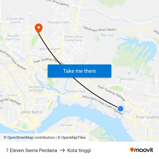 7 Eleven Sierra Perdana to Kota tinggi map