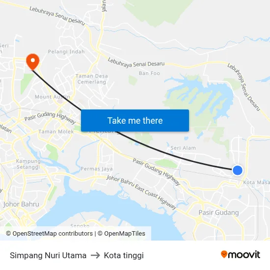 Simpang Nuri Utama to Kota tinggi map