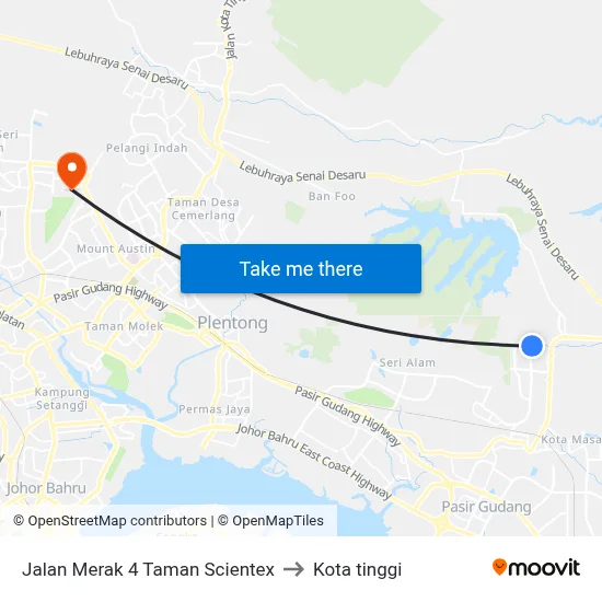 Jalan Merak 4 Taman Scientex to Kota tinggi map