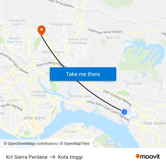 Krt Sierra Perdana to Kota tinggi map
