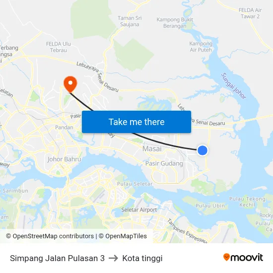 Simpang Jalan Pulasan 3 to Kota tinggi map