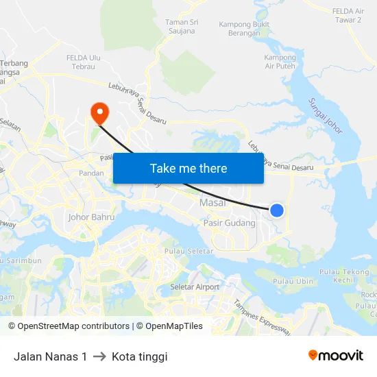 Jalan Nanas 1 to Kota tinggi map