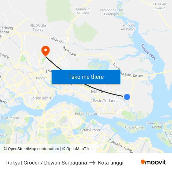 Rakyat Grocer / Dewan Serbaguna to Kota tinggi map