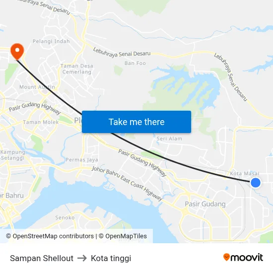 Sampan Shellout to Kota tinggi map