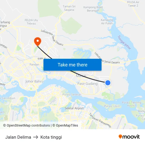 Jalan Delima to Kota tinggi map
