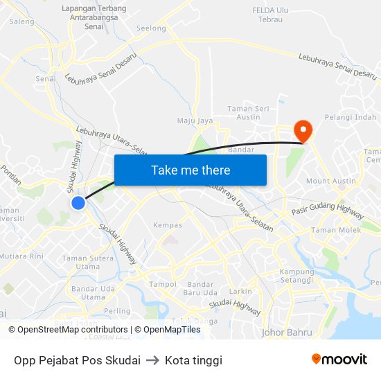 Opp Pejabat Pos Skudai to Kota tinggi map