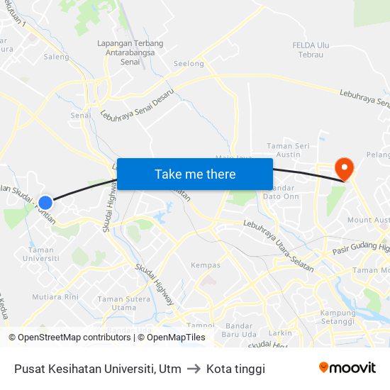 Pusat Kesihatan Universiti, Utm to Kota tinggi map