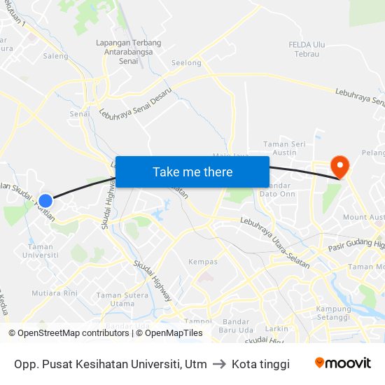 Opp. Pusat Kesihatan Universiti, Utm to Kota tinggi map