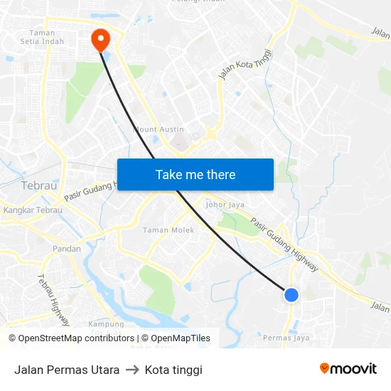 Jalan Permas Utara to Kota tinggi map