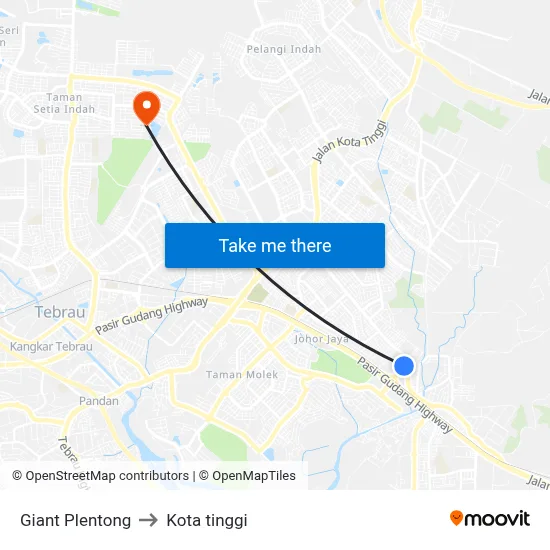 Giant Plentong to Kota tinggi map