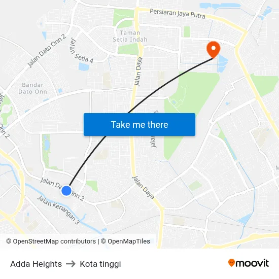Adda Heights to Kota tinggi map