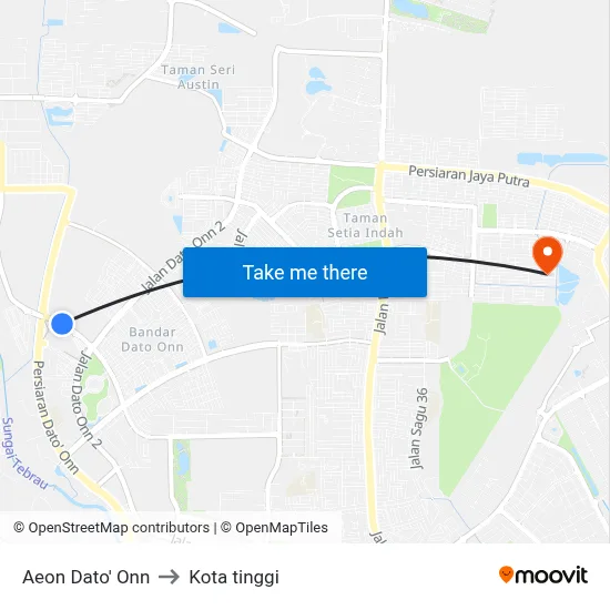 Aeon Dato' Onn to Kota tinggi map